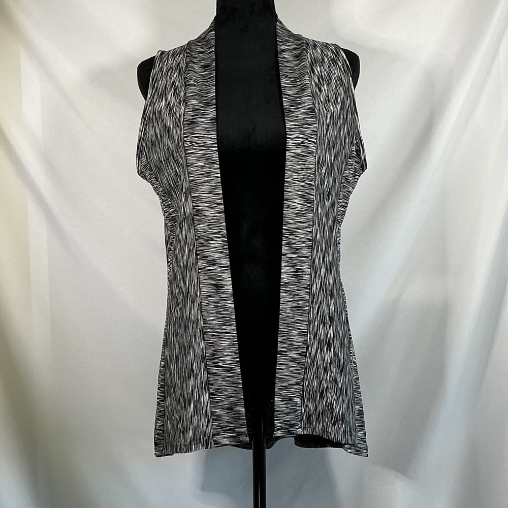 Parsley & Sage Black and White Space-Dye Open Front Vest Size Small
